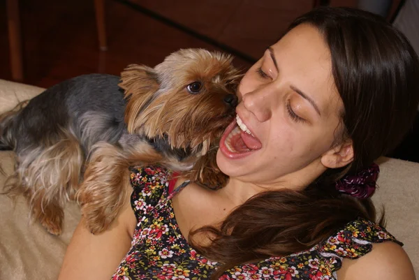 Woman play with her dog