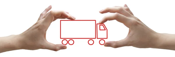 Elleriyle kavramı kırmızı kamyon — Stok fotoğraf
