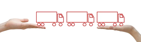 Hænder med koncept røde lastbiler - Stock-foto