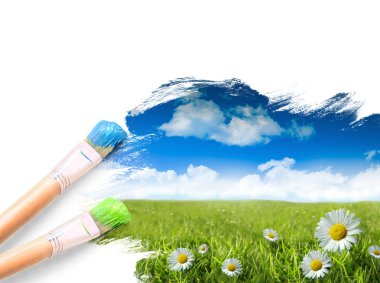 Painting a landscape with blue sky clipart