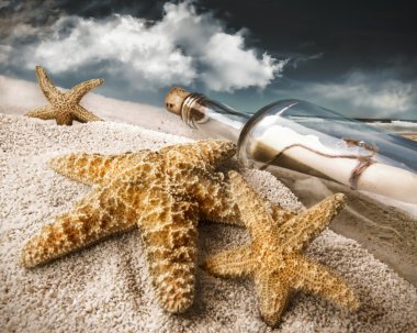 Message in a bottle buried in sand clipart