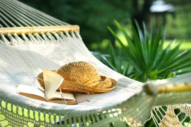 Hammock, book, hat, and glasses clipart