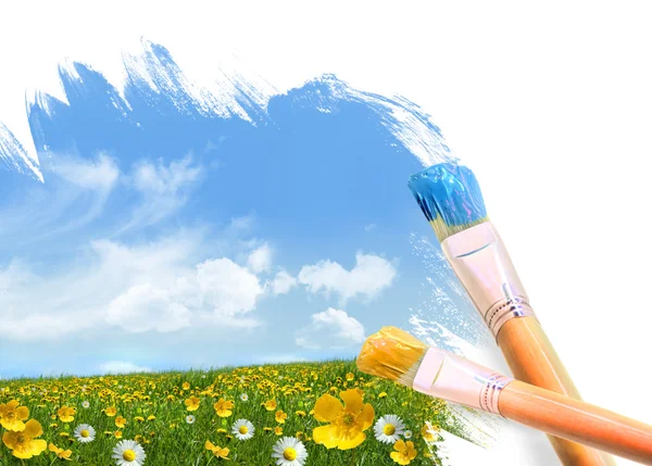 Pintura um campo cheio de flores silvestres — Fotografia de Stock