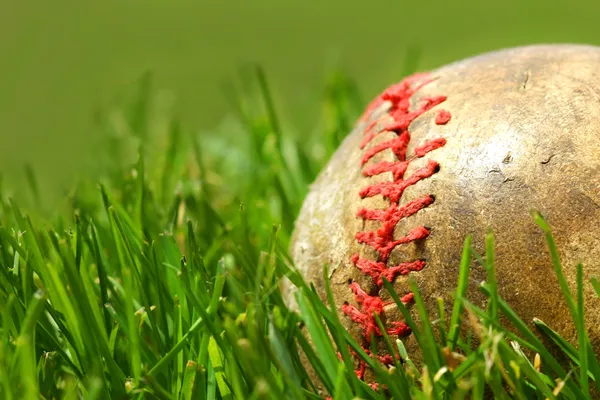 Eski beyzbol eldiveni çim — Stok fotoğraf