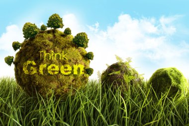 Moss covered balls laying in tall grass clipart