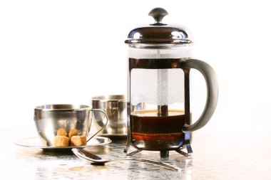 Coffee cups with french press clipart