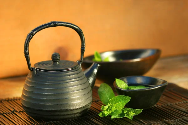 Японский чайник и чашка — стоковое фото