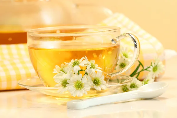 Copo de chá de vidro com chá de ervas — Fotografia de Stock