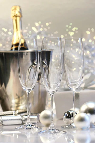 Tre tomma champagneglas — Stockfoto