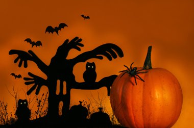 Spooky tree with pumpkin clipart