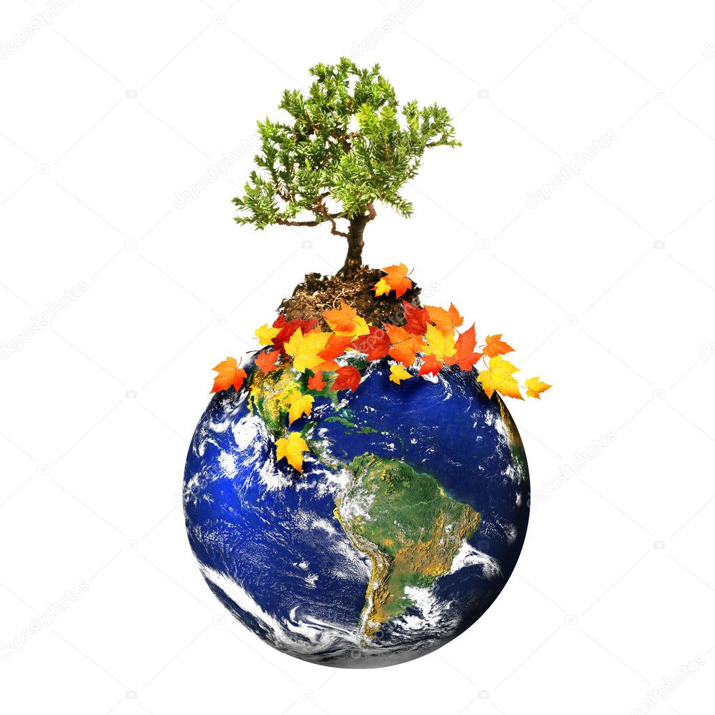 Earth with a tree isolated over a white background