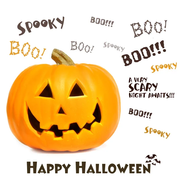 Pumpa med halloween fraser på vit — Stockfoto