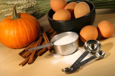 Assorted ingredients for baking in the kitchen clipart