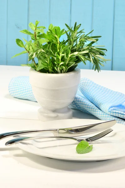 Čerstvé zelené bylinky na stůl — Stock fotografie