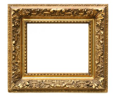 Old cracked gilded frame on white clipart