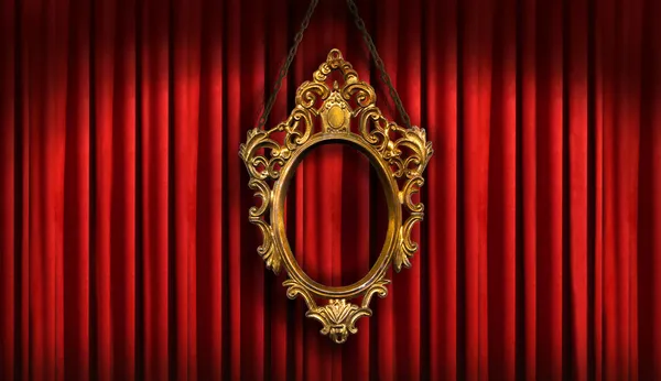 Red drapes with old gold frame — Stock Photo, Image