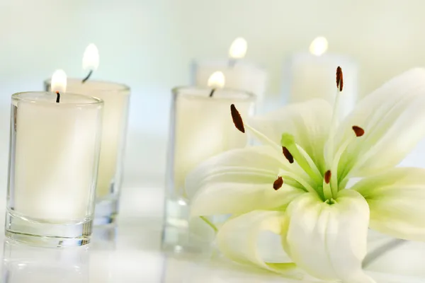 Цветок Лили со свечой — стоковое фото