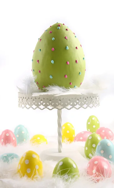 Large colored easter egg with feathers — Stock Photo, Image