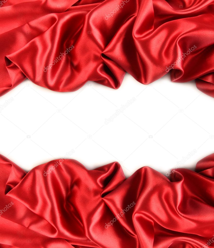 Red satin fabric against white