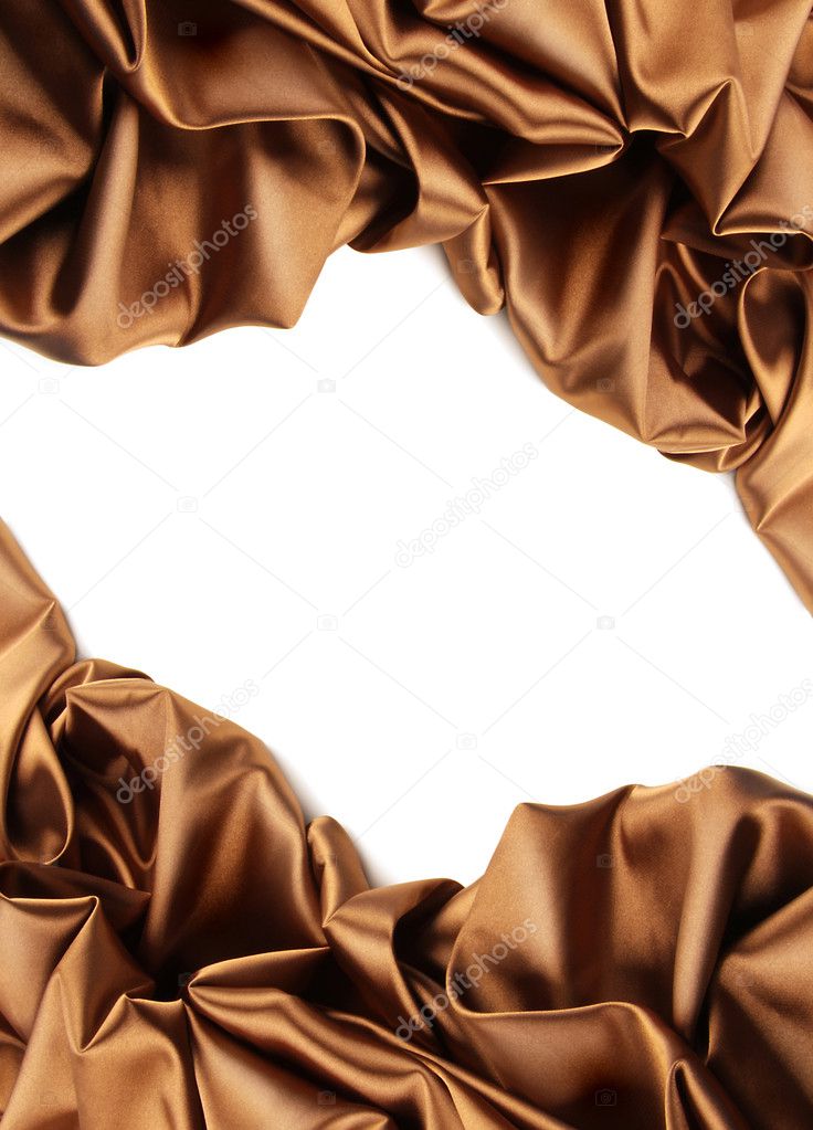 Rich golden brown satin fabric on white