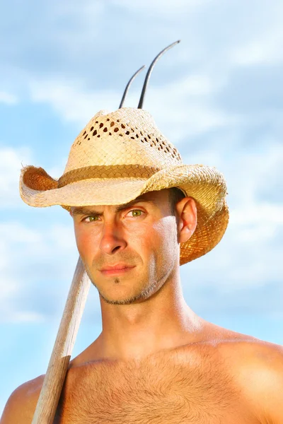 Closeup člověka s kloboukem — Stock fotografie