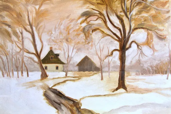 Winter oil painting on canvas — Stock Photo, Image