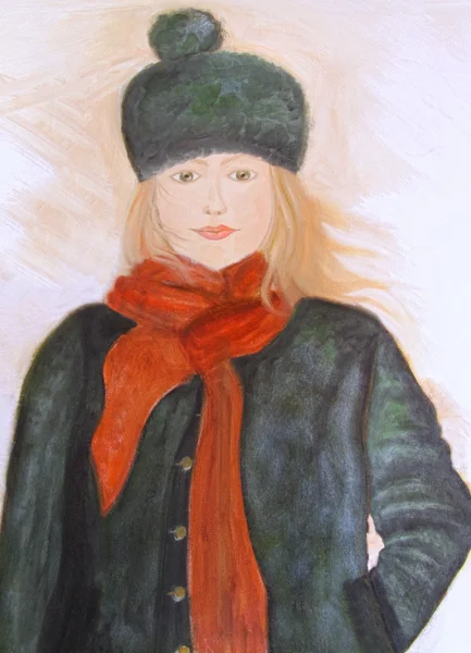 Olieverfschilderij van jonge meisje op doek — Stockfoto