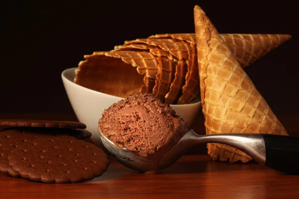Cucharada de rico helado de chocolate — Foto de Stock