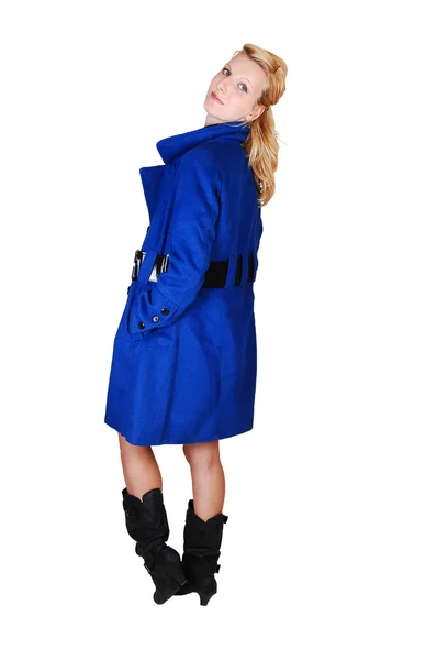 Hezká dáma v modrém kabátě. — Stock fotografie