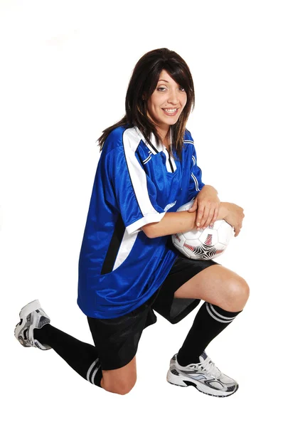Futbol topu ile kız. — Stok fotoğraf