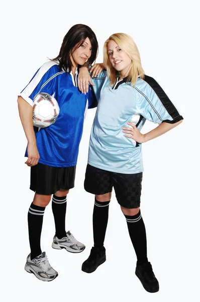 Dvě fotbalové dívky s míčem. — Stock fotografie