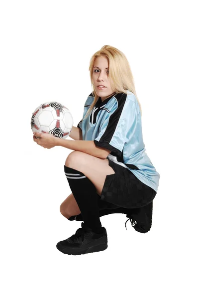 Soccer girl with ball. — Stock Photo, Image