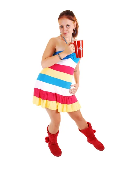 Hezká dívka v barevných šatech. — Stock fotografie