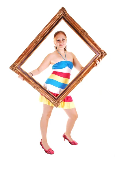 Pretty girl in colorful dress. — Stock Photo, Image