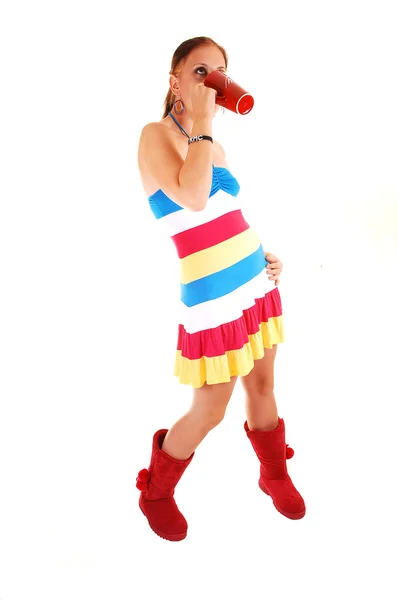 Hezká dívka v barevných šatech. — Stock fotografie