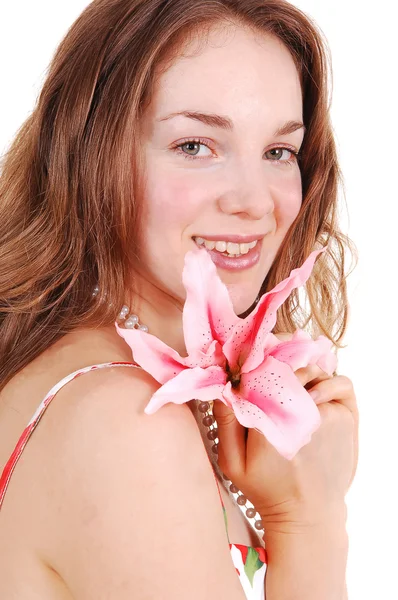 Krásná žena s lilly. — Stock fotografie