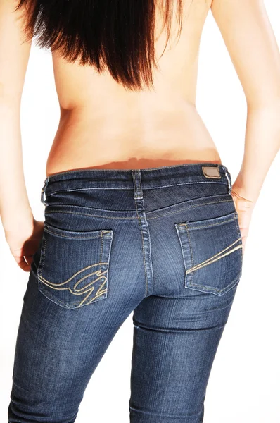 Topless woman in jeans. — Stock Photo, Image
