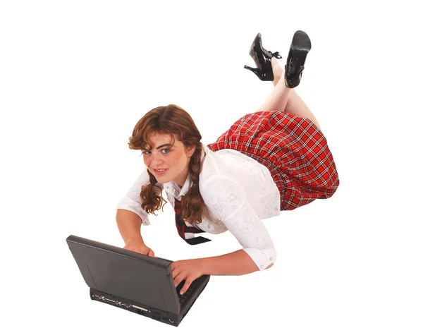 Schoolgirl with laptop. — Stock Photo, Image