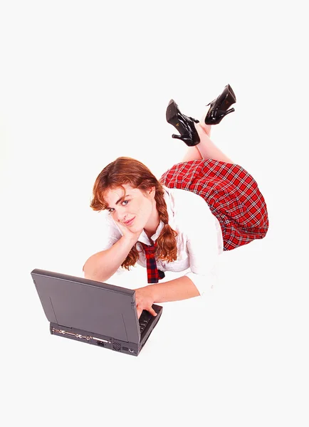 Iskolás a laptop. — Stock Fotó