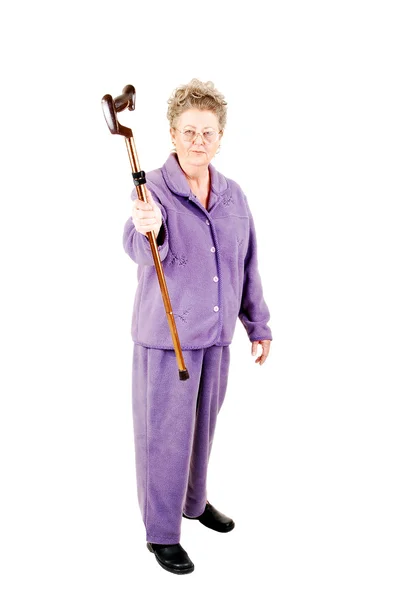 Senior woman with cane. — Stock Photo, Image