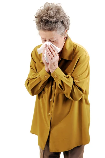 Mujer mayor con un resfriado . —  Fotos de Stock