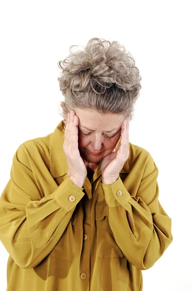 Starsza kobieta z bólem głowy. — Zdjęcie stockowe