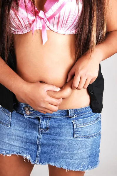 Woman with fat stomach. — Stock Photo, Image