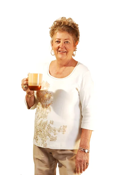 Señora mayor con taza de café. — Foto de Stock