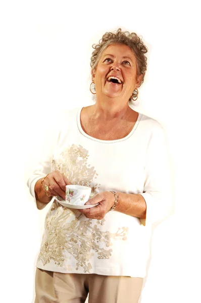 Starší dáma s šálkem kávy. — Stock fotografie