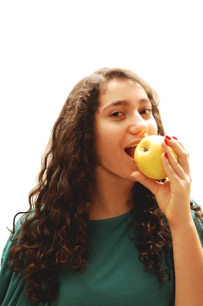 Genç kız ve elma. — Stok fotoğraf