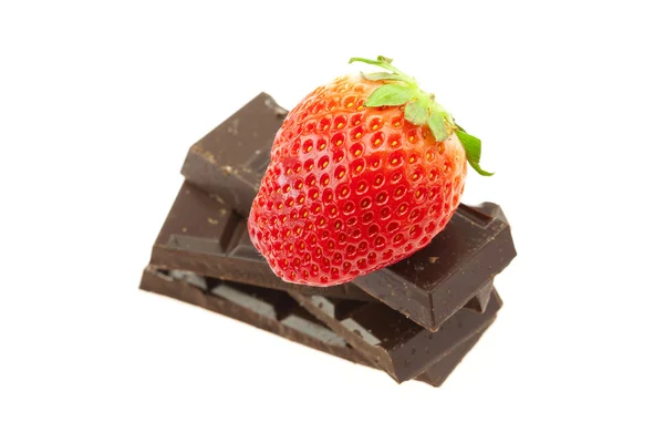 Strawberry on the mountain of chocolate — Stock Photo, Image
