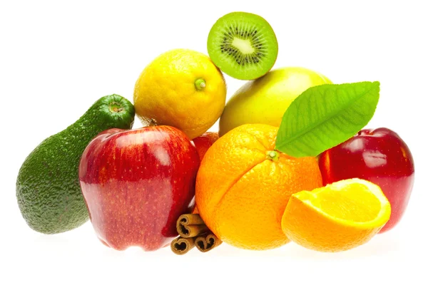 Kiwi, avocado, apples, orange, lemon, and cinnamon — Stock Photo, Image
