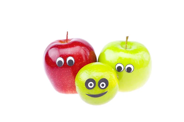Manzanas con rostros de alegría aislados en blanco — Foto de Stock