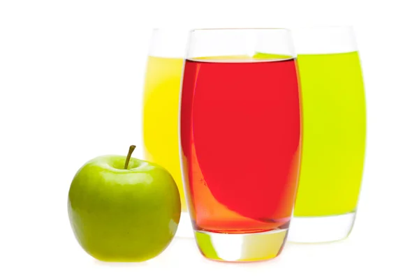 Apple and juice in glasses isolated on white — Stock Photo, Image